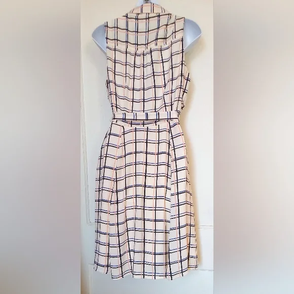 🛍️ BUNDLE ONLY🛍️Banana Republic Ivory and Navy Plaid Midi Dress - Picture 3 of 8